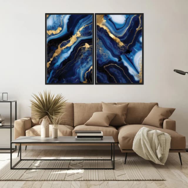 Kit Quadros Decorativos Mármore Azul