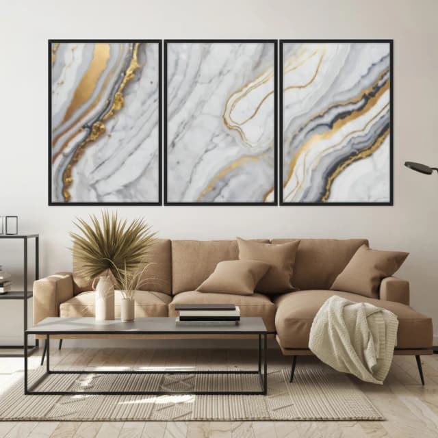 Kit Quadros Decorativos Mármore Dourado