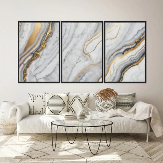 Kit Quadros Decorativos Mármore Dourado