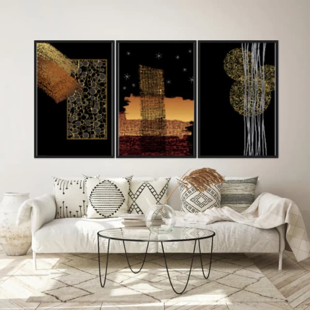 Kit Quadros Decorativos Abstrato Golden
