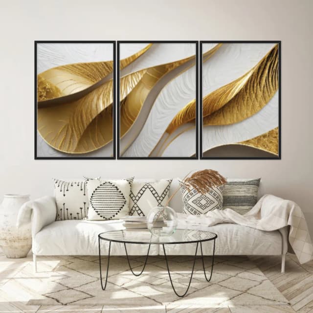 Kit Quadros Decorativos Dourado Formas