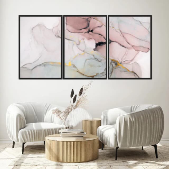 Kit Quadros Decorativos Mármore Rosa