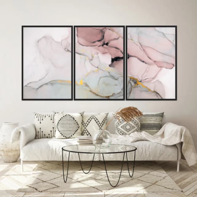 Kit Quadros Decorativos Mármore Rosa