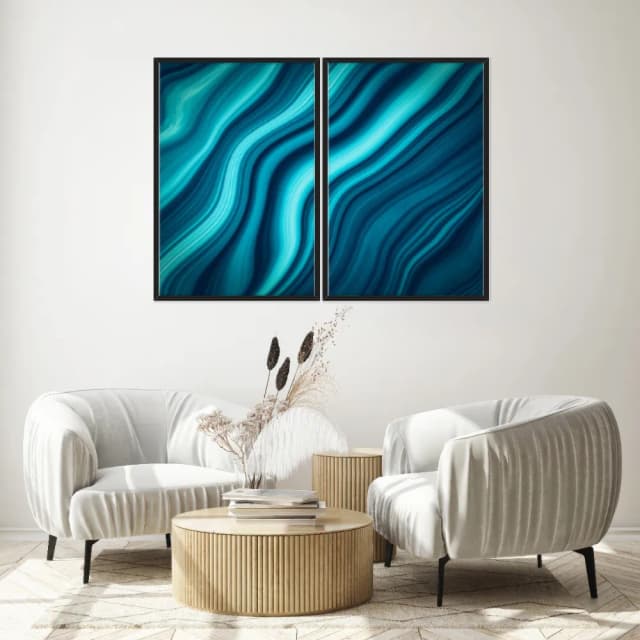 Kit Quadros Decorativos Ondulado Azul