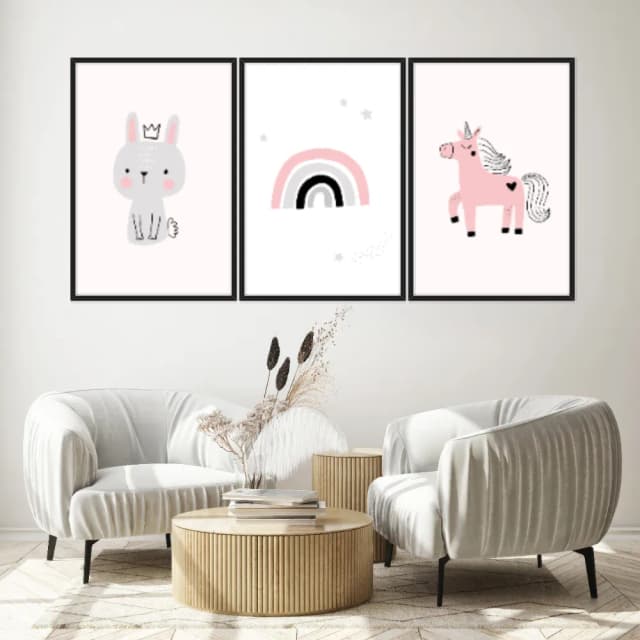 Kit Quadros Decorativos Coelho E Unicórnio