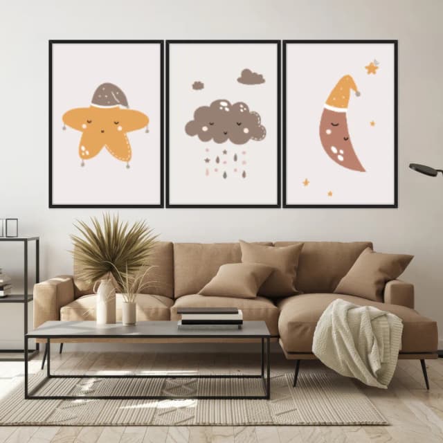 Kit Quadros Decorativos Estrela Nuvem E Lua