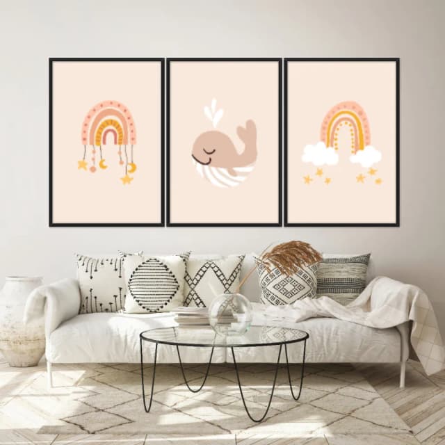 Kit Quadros Decorativos Baleia E Arco Íris