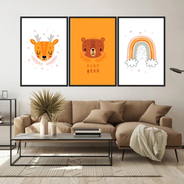 Kit Quadros Decorativos Urso E Arco Íris
