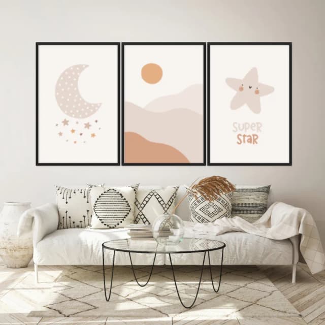 Kit Quadros Decorativos Estrela Sol E Lua