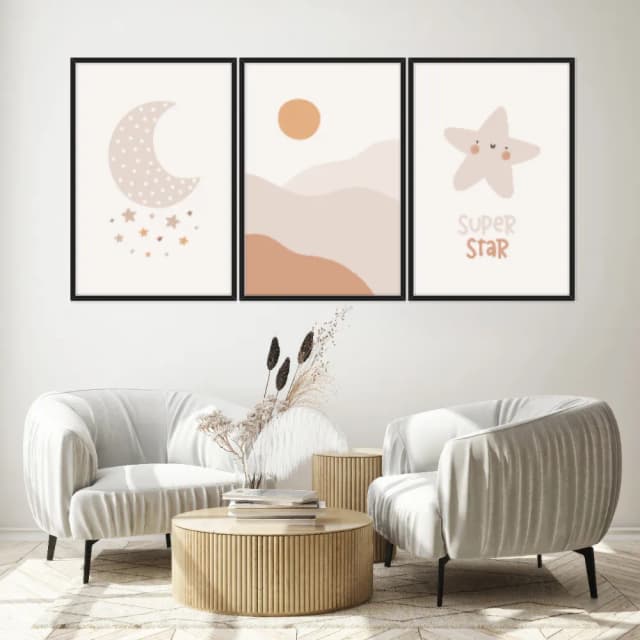Kit Quadros Decorativos Estrela Sol E Lua