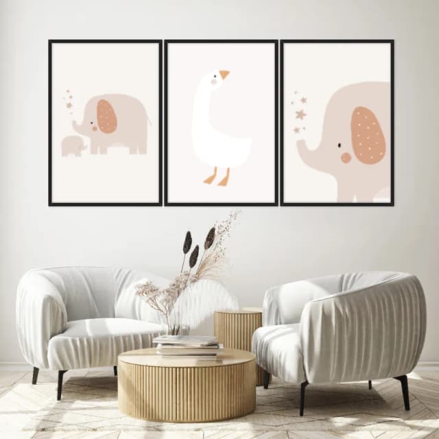 Kit Quadros Decorativos Pato E Elefantes