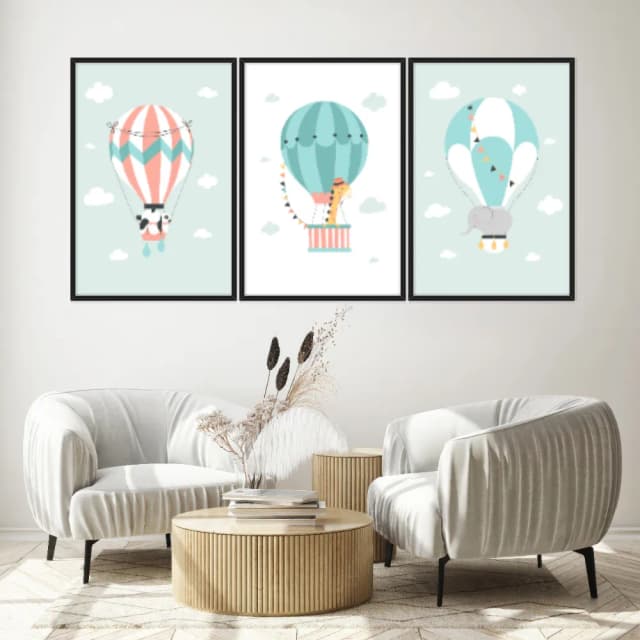 Kit Quadros Decorativos Balões Com Animais