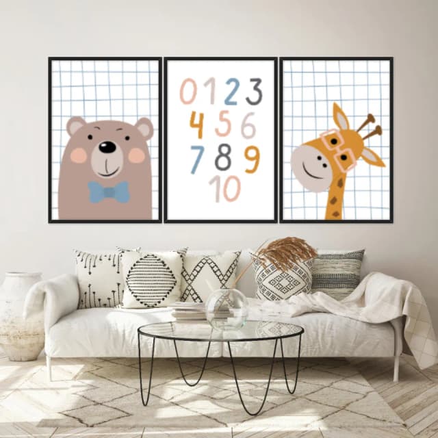Kit Quadros Decorativos Urso E Girafa