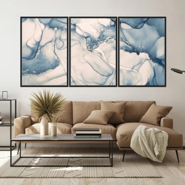 Kit Quadros Decorativos Mármore Azul