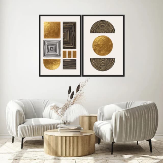 Kit Quadros Decorativos Formas Douradas