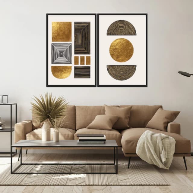 Kit Quadros Decorativos Formas Douradas