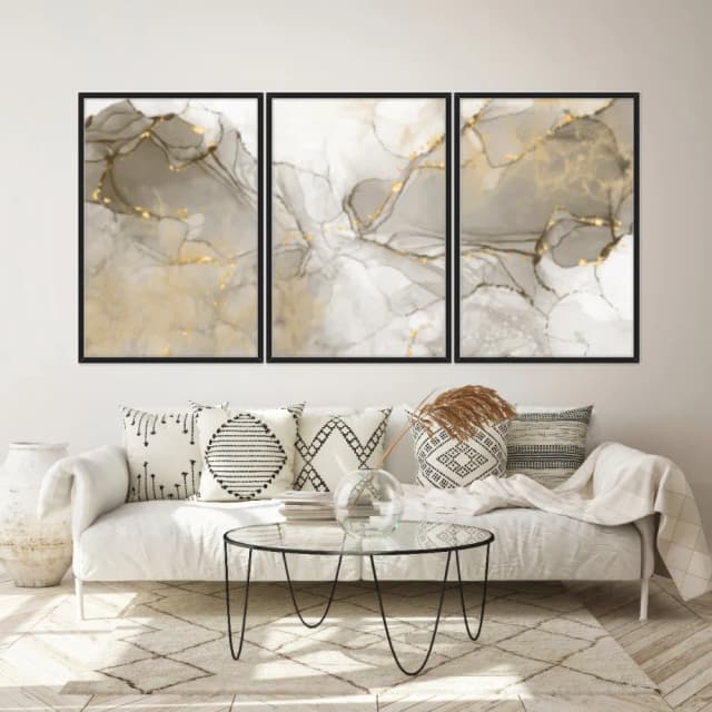 Kit Quadros Decorativos Dourado Mármore