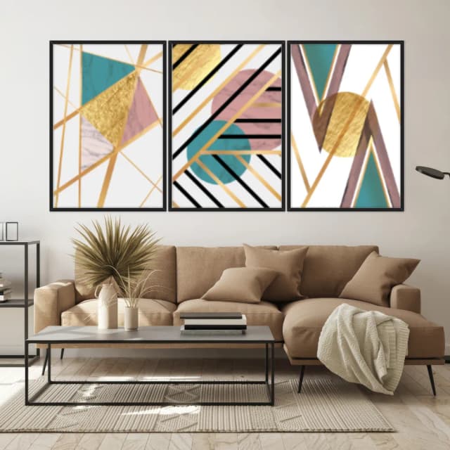 Kit Quadros Decorativos Linhas Geométricas