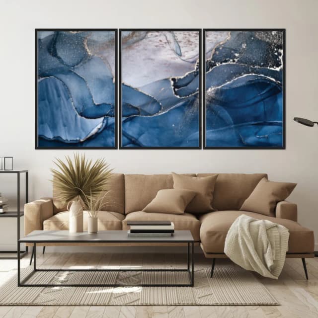 Kit Quadros Decorativos Mármore Azul