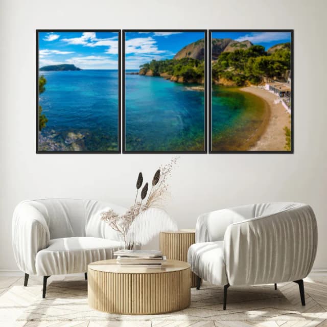 Kit Quadros Decorativos Mar Azul Com Montanha