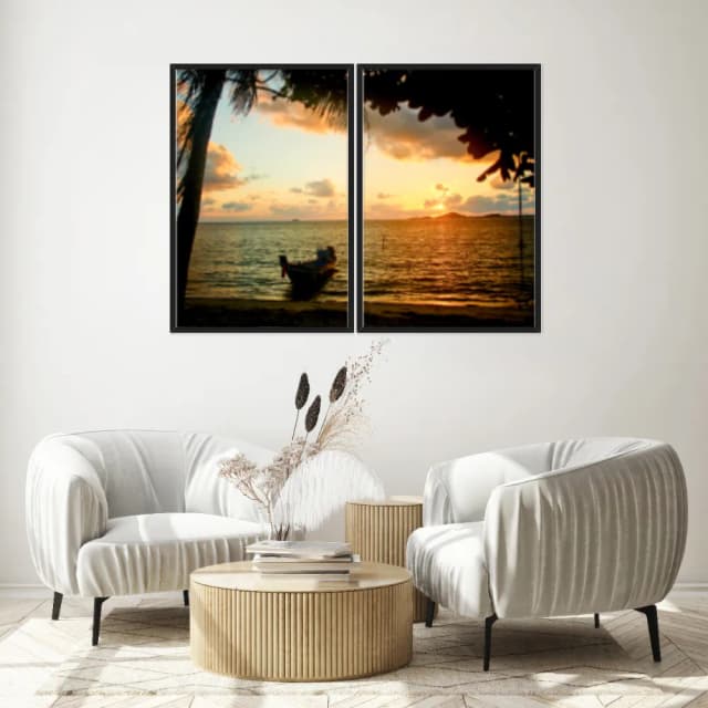 Kit Quadros Decorativos Mar Com Pôr Do Sol