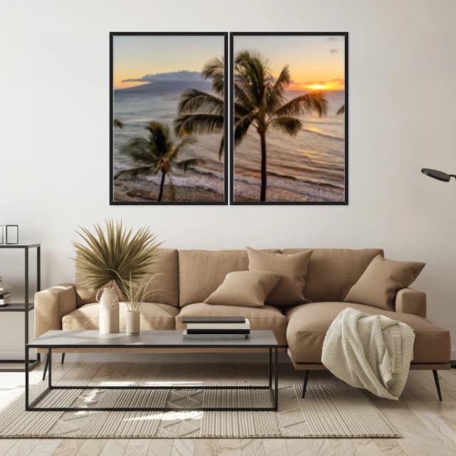 Kit Quadros Decorativos Coqueiro Pôr Do Sol