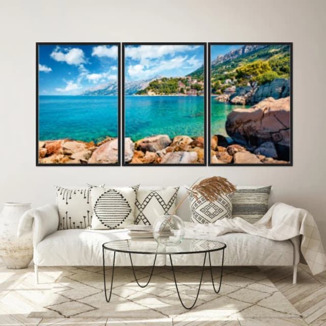 Kit Quadros Decorativos Mar Verde Com Montanhas