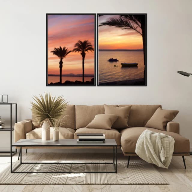 Kit Quadros Decorativos Coqueiro Pôr Do Sol