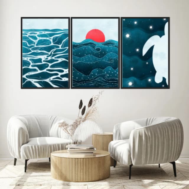 Kit Quadros Decorativos Abstrato De Mar