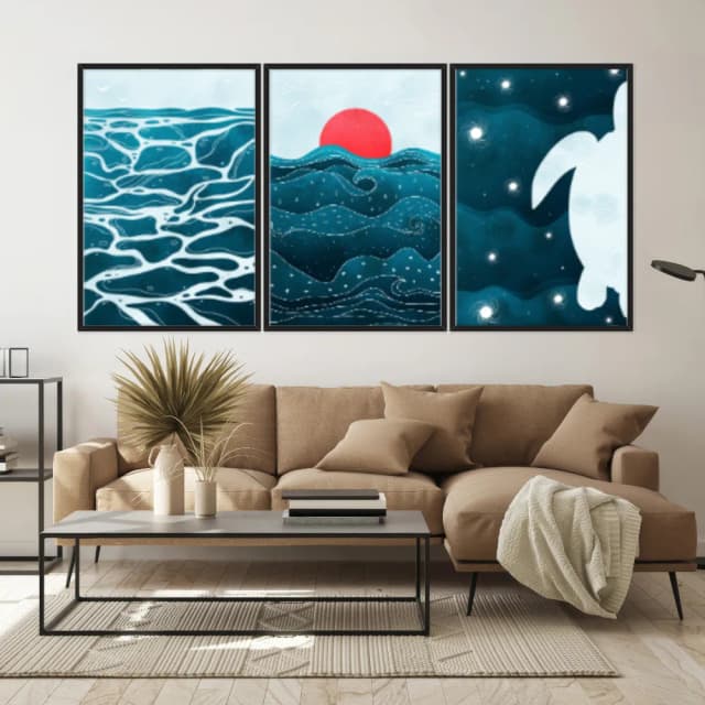 Kit Quadros Decorativos Abstrato De Mar