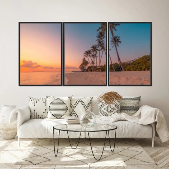 Kit Quadros Decorativos Coqueiro Pôr Do Sol