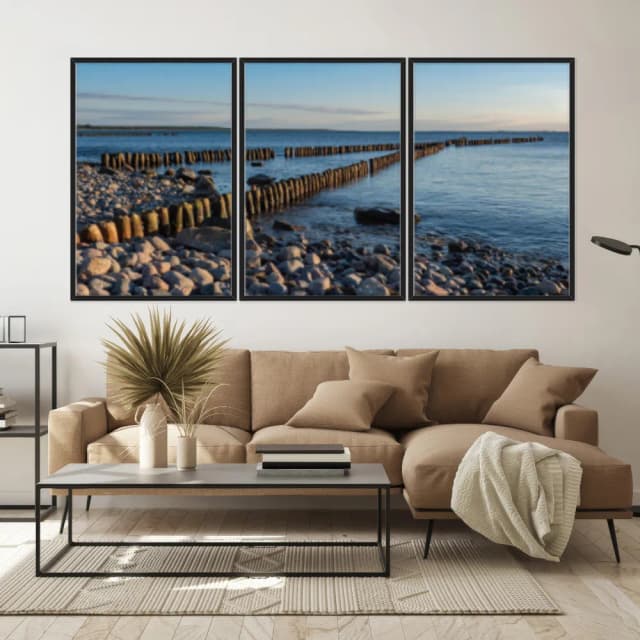 Kit Quadros Decorativos Estrada De Pedra Com O Mar