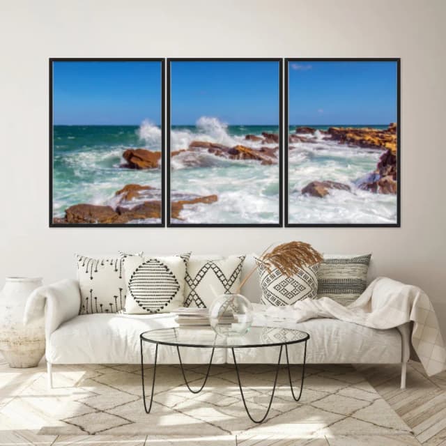 Kit Quadros Decorativos Ondas Batendo Nas Pedras