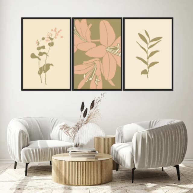 Kit Quadros Decorativos Planta Abstrata