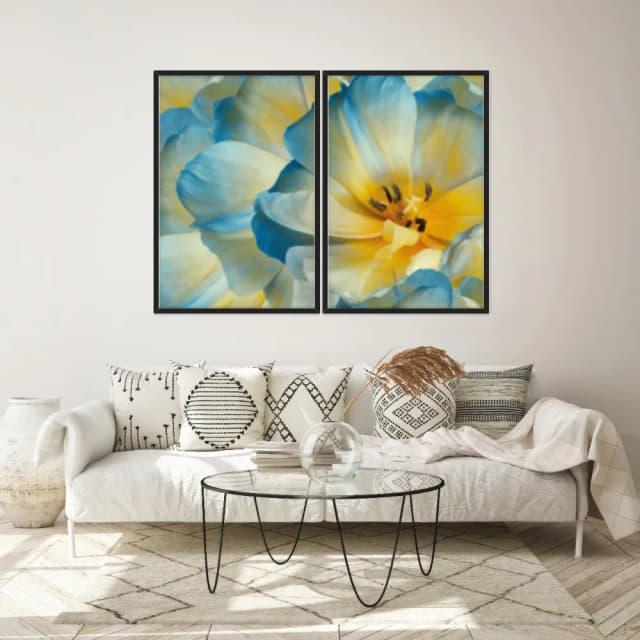 Kit Quadros Decorativos Flora Amarela E Azul