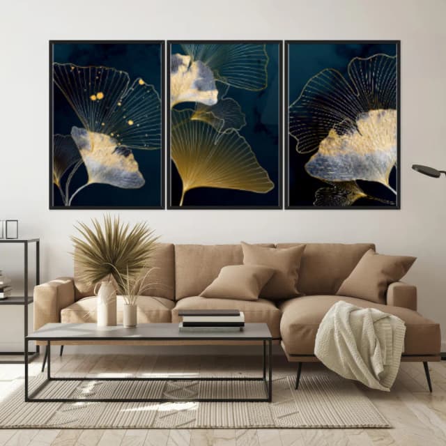 Kit Quadros Decorativos Flor Dourada