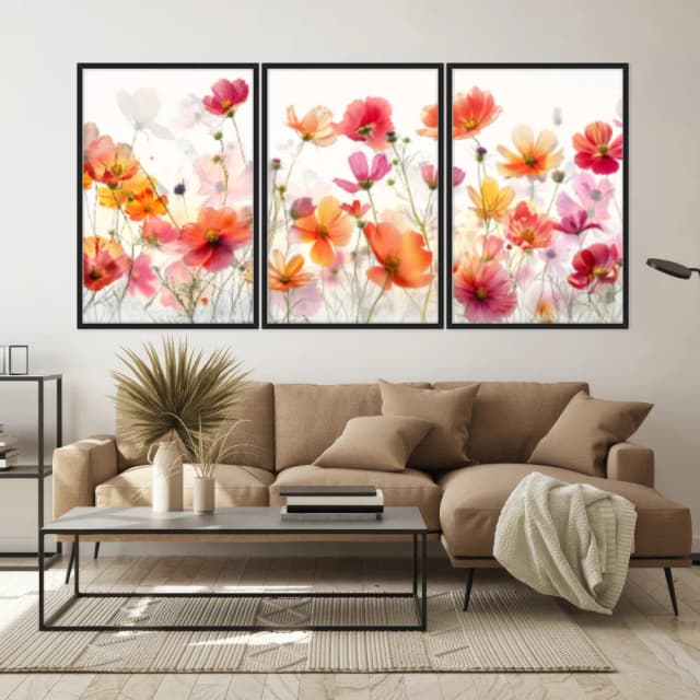 Kit Quadros Decorativos Flor Laranja