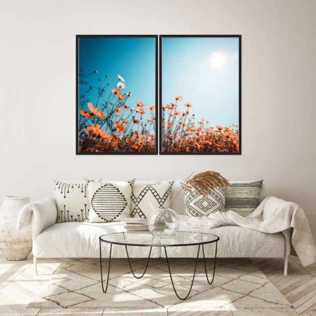 Kit Quadros Decorativos Flor Laranja