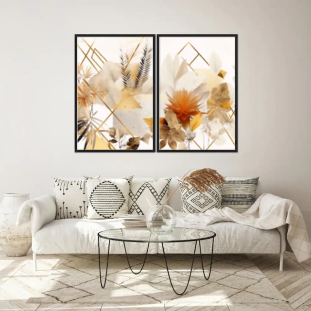 Kit Quadros Decorativos Flor Dourada