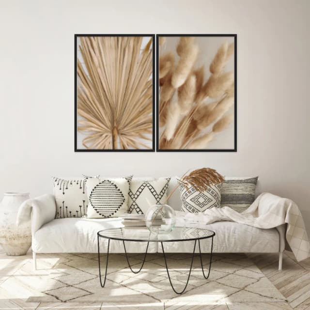 Kit Quadros Decorativos Pampas Marrom