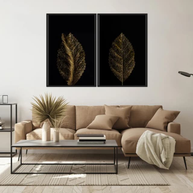 Kit Quadros Decorativos Planta Dourada