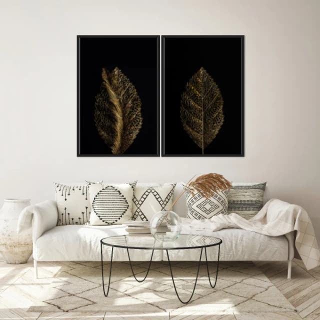 Kit Quadros Decorativos Planta Dourada