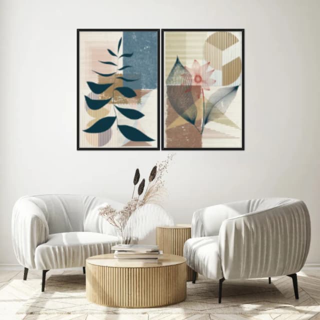 Kit Quadros Decorativos Planta Abstrata