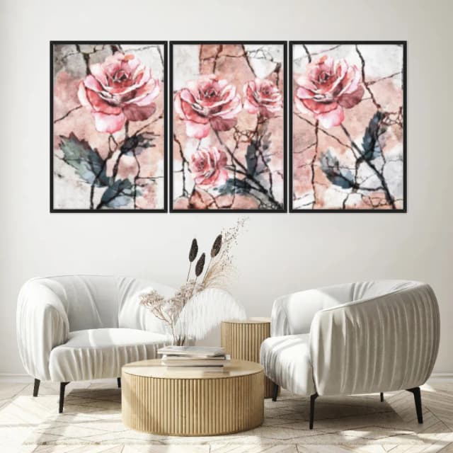 Kit Quadros Decorativos Flor Rosa