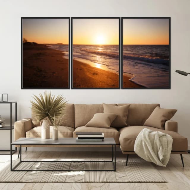 Kit Quadros Decorativos Praia Com Pôr Do Sol