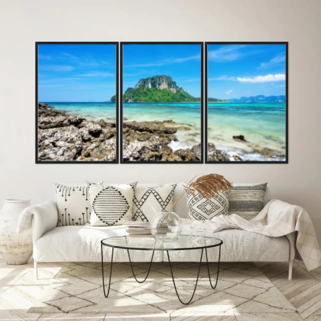 Kit Quadros Decorativos Ilha Mar Azul