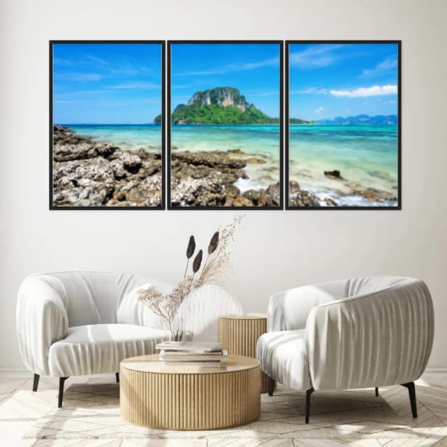 Kit Quadros Decorativos Ilha Mar Azul