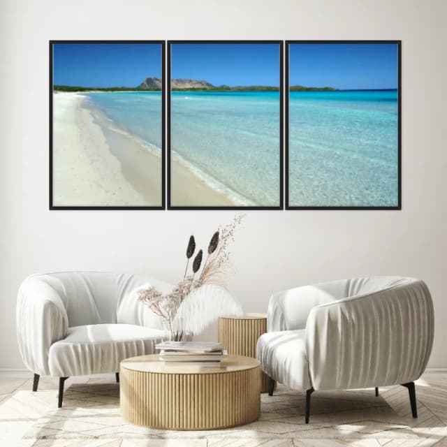 Kit Quadros Decorativos Mar Azul Com Montanha