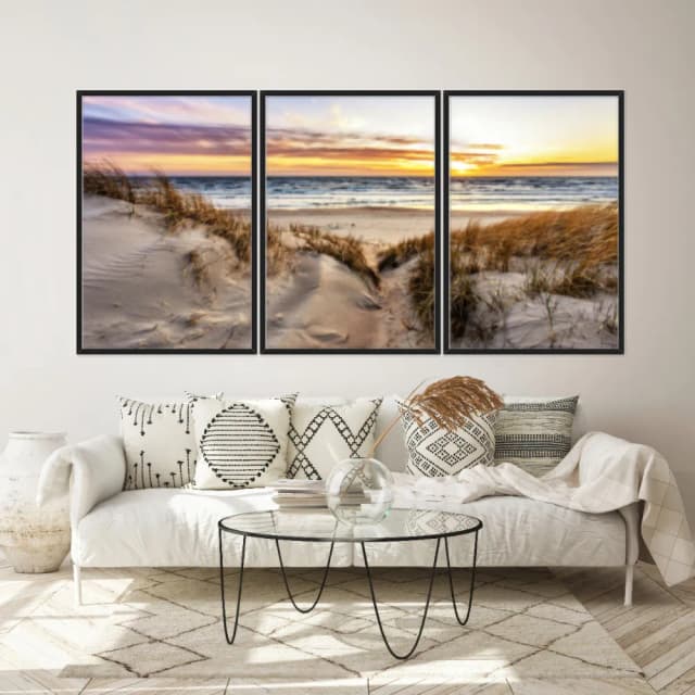 Kit Quadros Decorativos Mar Com Pôr Do Sol