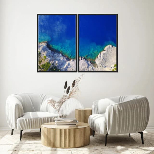 Kit Quadros Decorativos Mar Azul Com Montanha